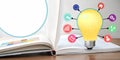 Creative ideas and light bulbs in the concept of reading after online communication and learning on the Internet Royalty Free Stock Photo